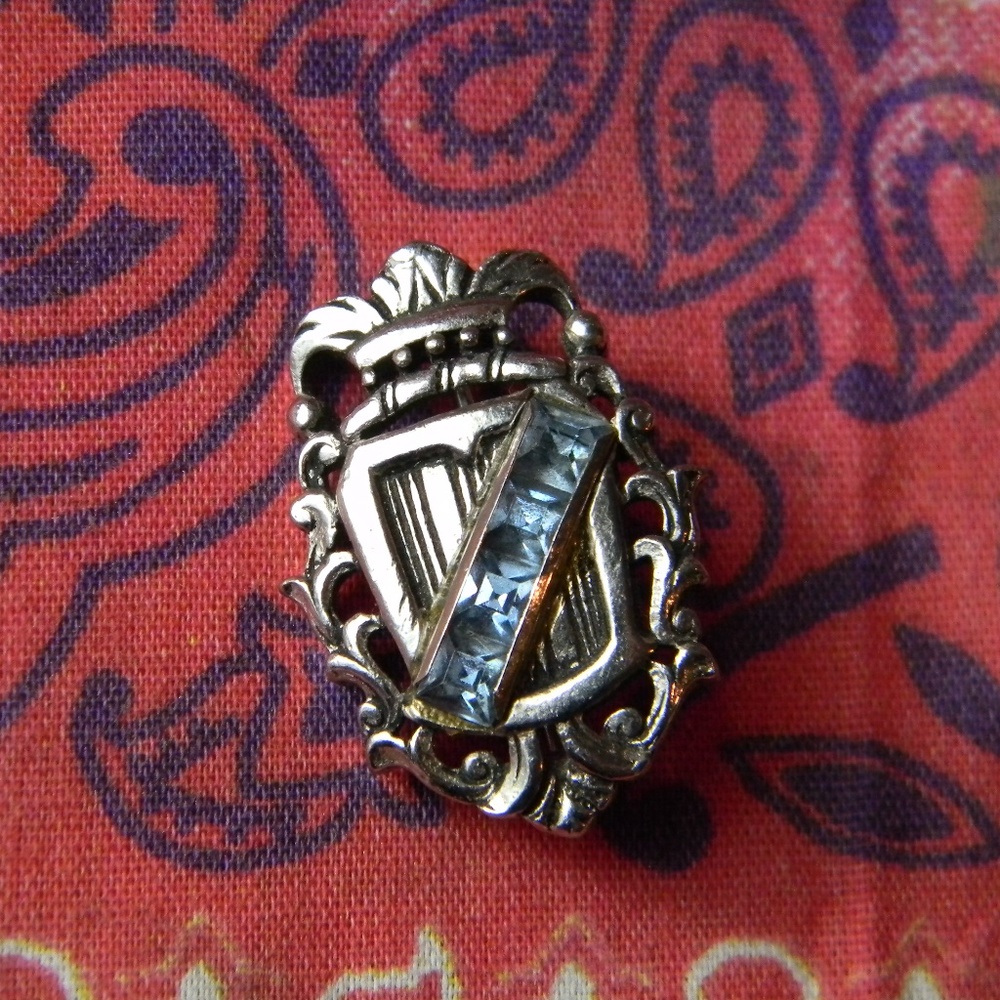 Sliver Shield With Blue Stones Brooch Pin
